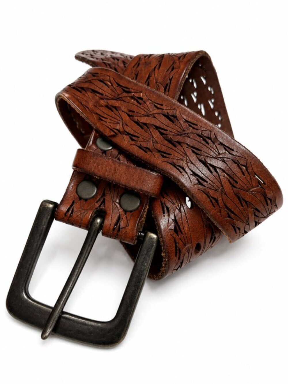 Brave Brown Braided Leather Belt Gunmetal Buckle Woven Leather Boho